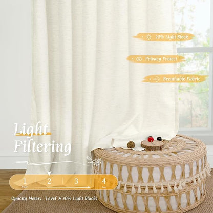 Light Filtering Cream Linen Blended Curtains 63 Inch - Image 4