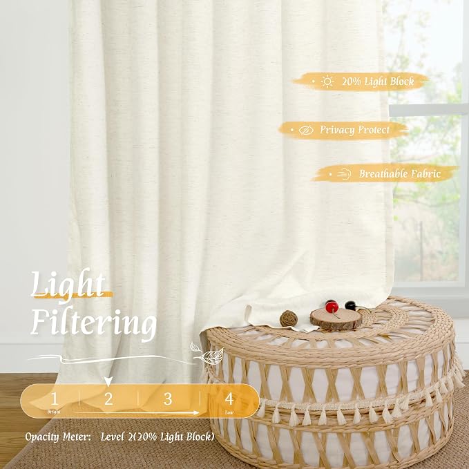 Semi Sheer Cream Linen Curtains 54 Inch Length - Image 4