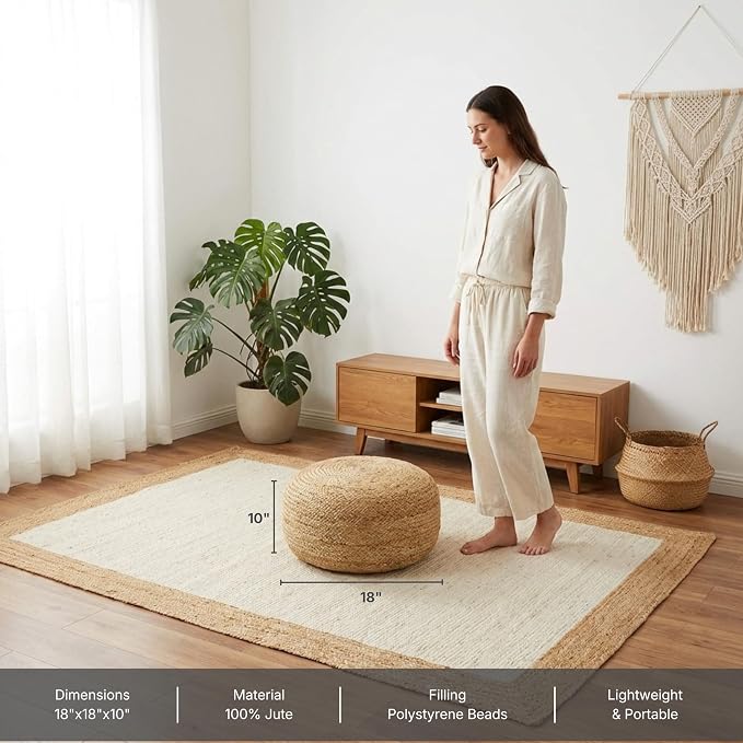 · REDEARTH · Jute Circular Low Pouf Ottoman - Image 6