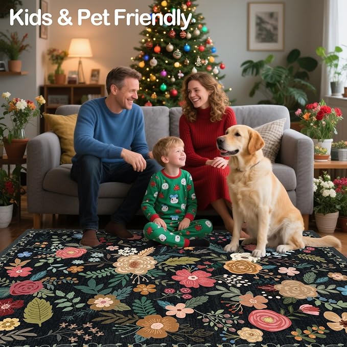 5x7 Area Rug, Floral Rugs for Living Room, Stain-Resistant Washable Bedroom Rug - Image 6