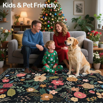 5x7 Area Rug, Floral Rugs for Living Room, Stain-Resistant Washable Bedroom Rug - Image 6