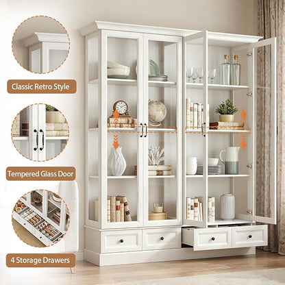 78" Large Storage Cabinet with Glass Doors, China Hutch, Farmhouse Kitchen - Image 4