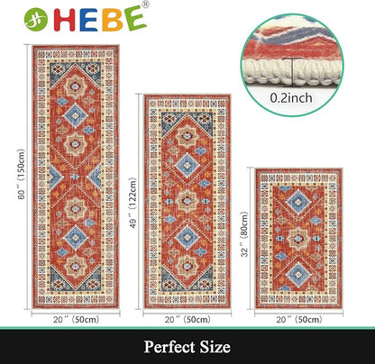 HEBE Boho Kitchen Rugs Set of 3, Non Slip Washable Kitchen Mats - Image 2