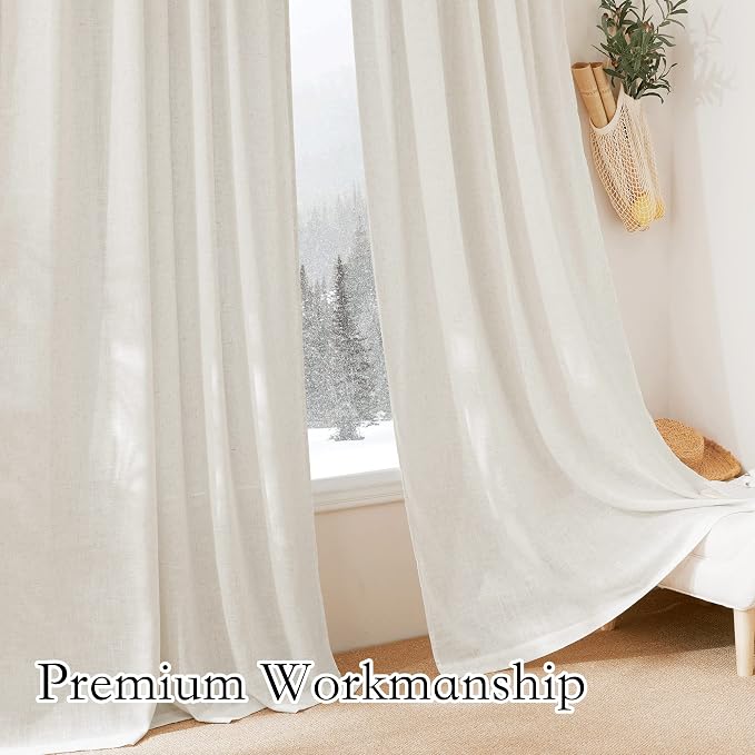 RYB HOME Linen Texture Sheer Curtains 84 inches, Rustic Style Solid Sheer - Image 5