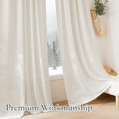 RYB HOME Extra Long Sheer Curtains, Linen Look Elegant Texture Semitransparent - Image 4