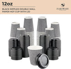 [400 SET]Harvest Pack 12 oz Disposable Coffee Cups, Insulated Ripple Double-Walled Paper Cup with Lid, Black and White Geometric, Tea Hot Chocolate Drinks To go coffee cups
