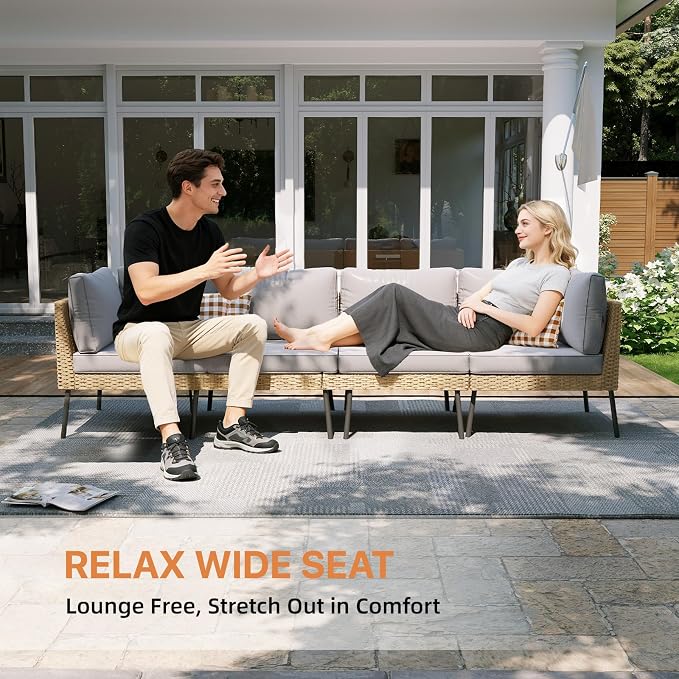 Aoxun 6-Piece Patio Furniture Set, Wicker Outdoor Furniture - Image 4