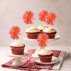 Gyufise 30Pcs Foil Firework Cupcake Toppers Sparkle Tinsel Cake Toppers Tinsel Drink Cake Decoration Cocktail Picks for Birthday Wedding Graduation Party Supplies Dark Orange