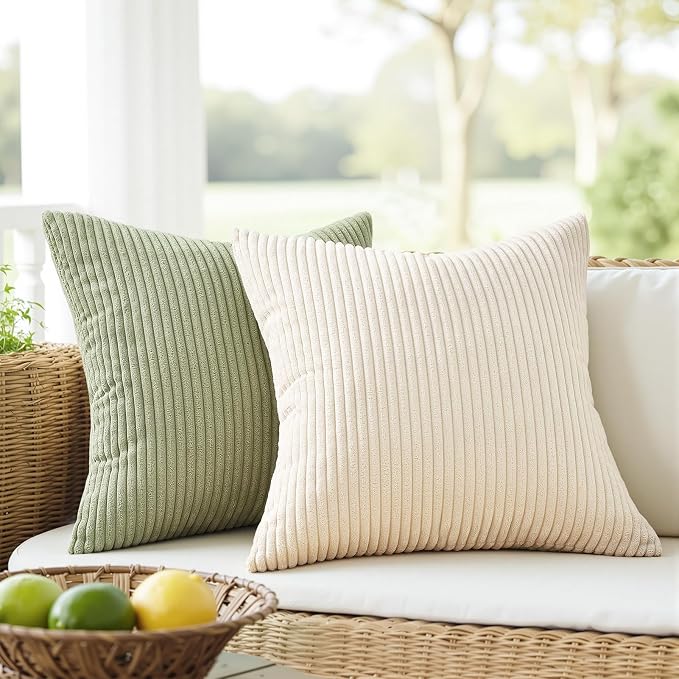 Topfinel Boho Farmhouse Green White Throw Pillow Covers 16x16 Inch Set of 4 - Image 2