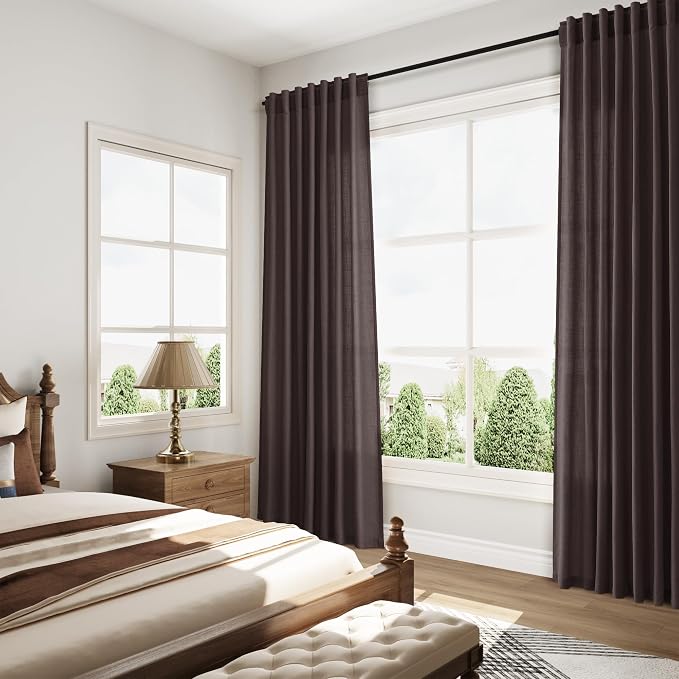 Cocoa Coffee Linen Blend Light Filtering Back Tab Curtains 108 Inches Long - Image 8