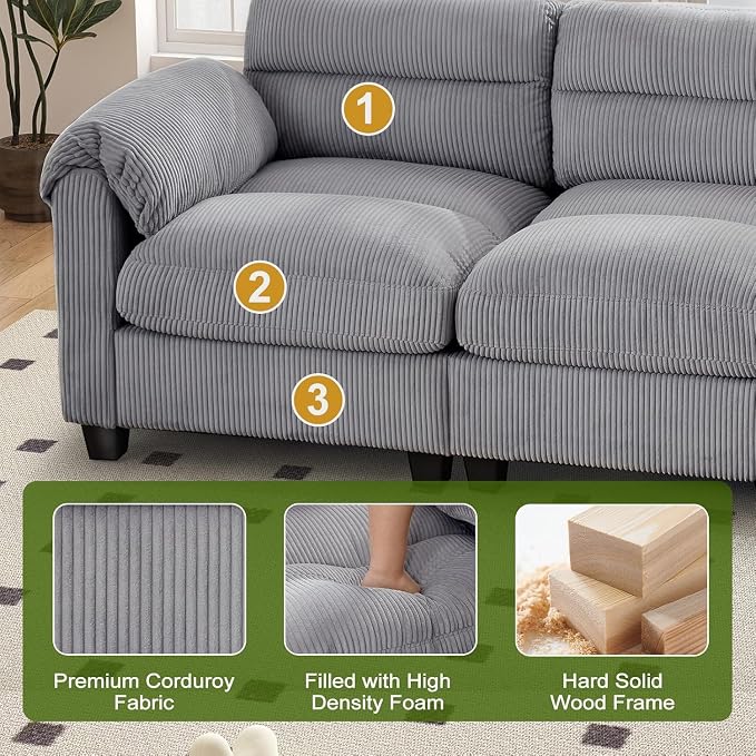 HAOMARKETS Corduroy Sofa Set, Upholstered Armchair Set of 2 and Loveseat - Image 3