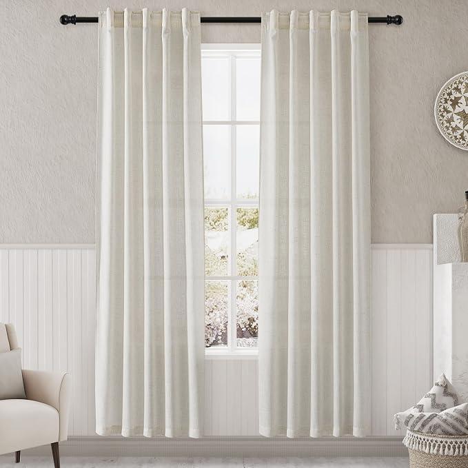 Cream Linen Curtains 84 inches Long by Nanspring