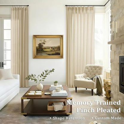 Beige Linen Pinch Pleat Curtains 84 Inches Long Light Filtering | Semi Sheer - Image 2
