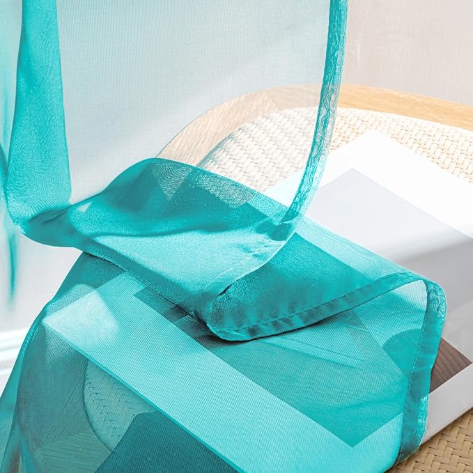 MIULEE Turquoise Sheer Curtains 96 Inches Long 4 Panels 42 x 96 Inches | Light - Image 7