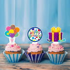 48pcs Happy Birthday Cupcake Toppers Colorful Birthday Cupcake Picks Decorations for Boy Girl Birthday Party Supplies