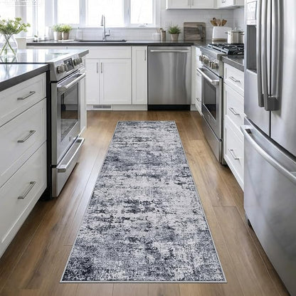 2.6x10 Washable Runner Rug:Modern Abstract Indoor Soft Carpet Grey | by FXRHLP