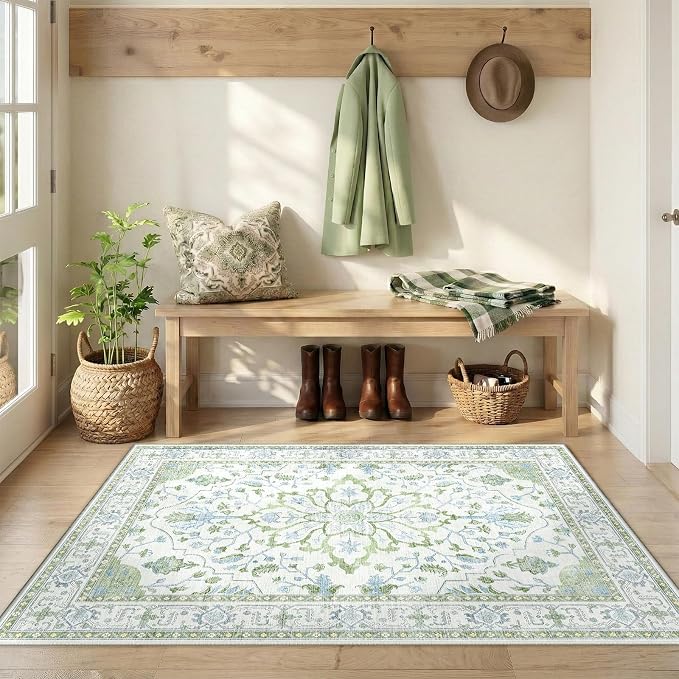 RELEANY Washable Area Rug, Water Repellent, Pet Friendly, Vintage Floral Boho - Image 3
