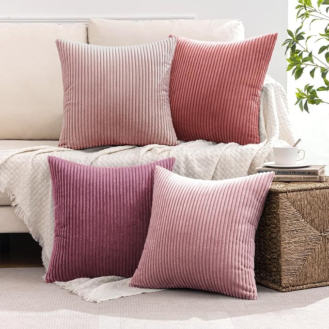 MIULEE Soft Corduroy Decorative Throw Pillow Covers Purple Pink 20x20 | Set of 4 - Image 2