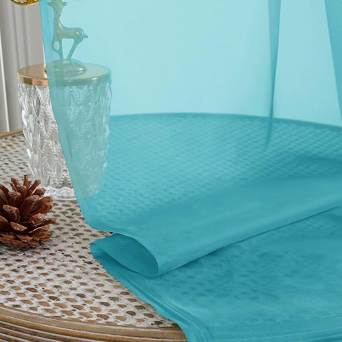 Turquoise Sheer Curtains 120 Inches Long 2 Panels Set, Airy Lightweight Sheer - Image 7