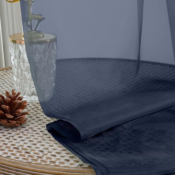 Sheer Navy Blue Curtains, Sheer Curtains 63 inch Length 2 Panels Set, Rod - Image 5