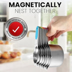 Spring Chef Magnetic Stainless Steel Measuring Cups (Patent Pending), Kitchen Tools with Easy to Read Markings for Measuring Dry or Liquid Ingredients, Set of 7, Neon