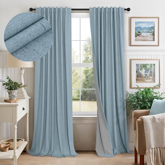 Dusty Blue Blackout Curtains for Living Room 84 Inch Length 2 Panel Farmhouse by Pitalk