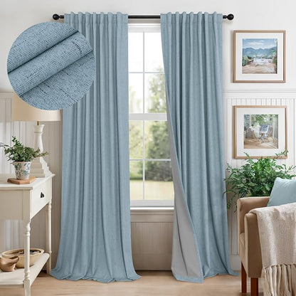 Dusty Blue Blackout Curtains for Living Room 84 Inch Length 2 Panel Farmhouse by Pitalk