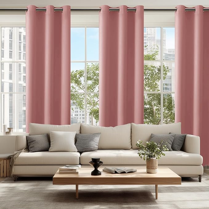 Blackout Curtains for Bedroom 2 Panels 38x84 Inches Long Dusty Rose | Thermal - Image 6
