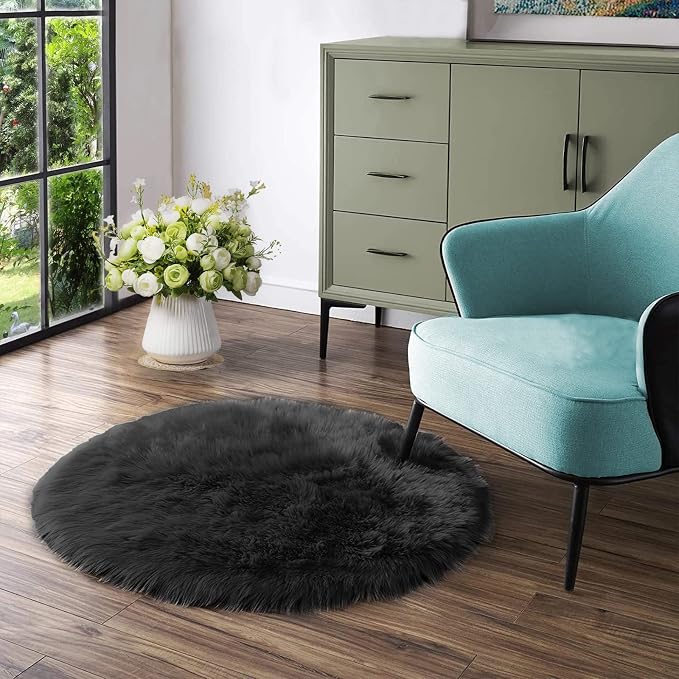 Latepis Black Round Rug 3ft Small Circle Rugs by Latepis