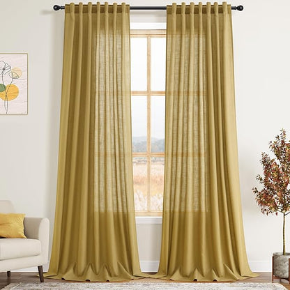 Gold Linen Curtains 90 Inch Long 2 Panels Set by Nanspring