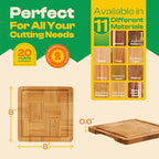 Riveira Bamboo End Grain Wood Cutting Board – Gourmet Bamboo Grandeur: 8 x 8 Wooden Cutting Board – Wooden Cutting Boards For Kitchen Decorative – Innovative Juice Grooves