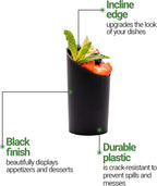 Restaurantware 3 Ounce Shot Glasses 100 Round Incline Cups - With Black Finish Disposable Plastic Shot Glasses For Serving Samples At Wedding Banquets And Catered Events