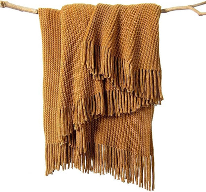 lifein Throw Blanket for Couch, Soft Boho Decor Bed Throw, Cozy Brown Knitted by lifein