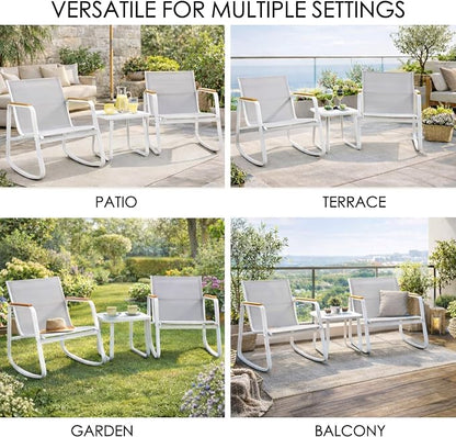 Kozyard 3-Piece Rocking Chair Set, Outdoor Rocking Textilene Bistro Set - Image 7