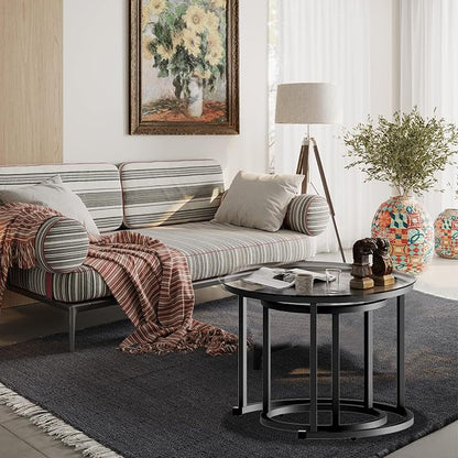 aboxoo Black Nesting Coffee Glass Table Set of 2, Metal Freme Side End Tables - Image 9