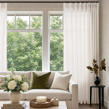 Pinch Pleated 72 Inch Wide Curtain 90 Inches Long Cream Linen | Ivory, Semi by DUKIYO