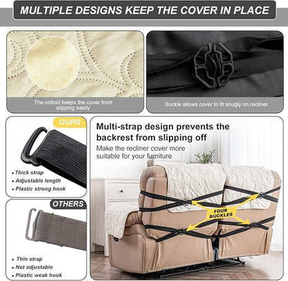 100% Waterproof Loveseat Recliner Cover, 4-Piece Split Reclining Couch Covers - Image 6