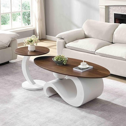 Modern Oval Coffee Table Set of 2, Wood Nesting Coffee Tables by Henf