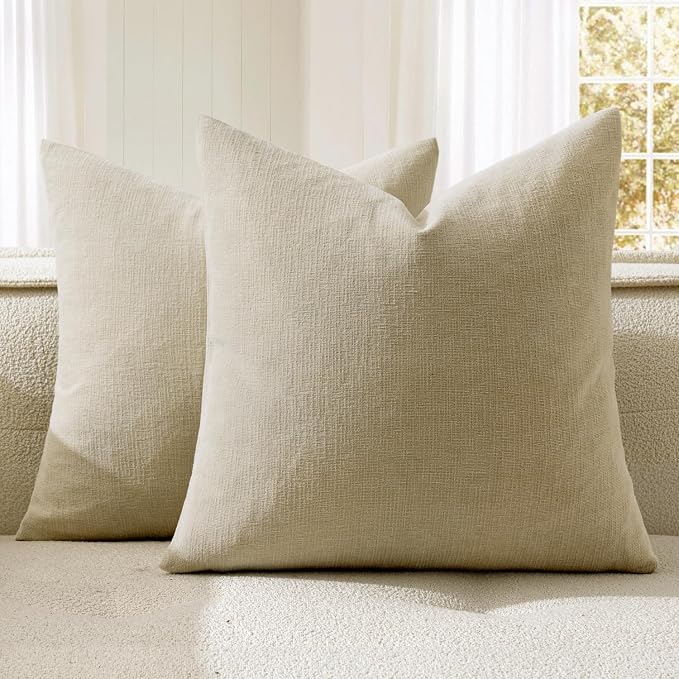 MIULEE Ivory Chenille Couch Throw Pillow Covers, 18x18 | Set of 2, Soft Neutral by MIULEE