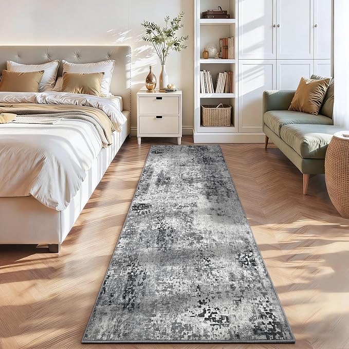 2x12 Grey Rug Runners for Hallways Kitchen Runner Rug Non Slip Washable Black - Image 3