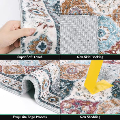 HEBE Hallway Runner Rug 2'x6', Washable Non Slip Kitchen Rug Runner | Soft Boho - Image 5