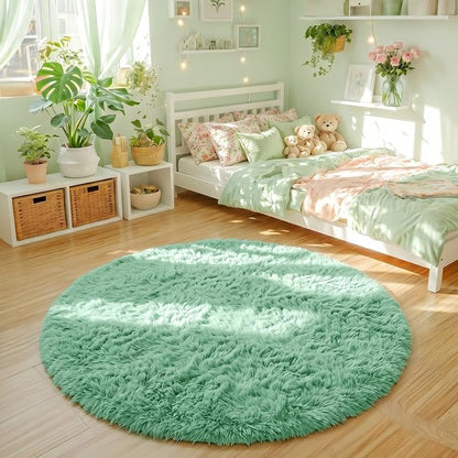 Amdrebio Sage Green Fuzzy Round Kids Rug 4Ft - Image 3