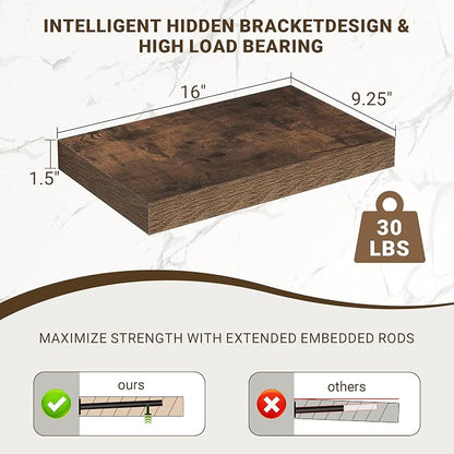 Acovy 16 Inch Floating Shelves, Wooden Shelves - Image 3