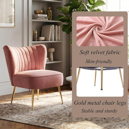 Velvet Accent Chairs Set of 2 Comfy Living Room Chair Armless Slipper Chair Mid - Image 6