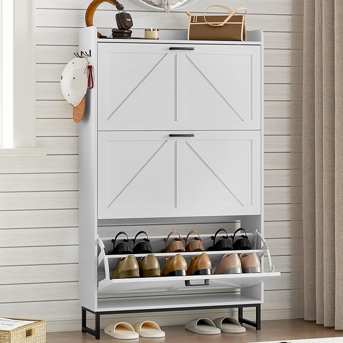 BORNOON Shoe Cabinet with 3 Flip Drawers Narrow Shoe Storage Cabinet Organizer by BORNOON