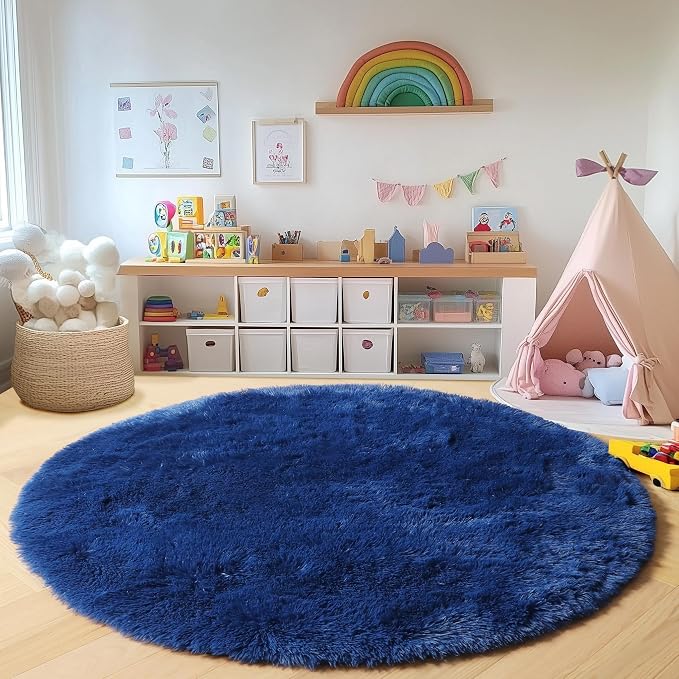 Navy Blue Round Area Rugs 5ft, Soft Bedroom Circle Rug Floor Mat - Image 6