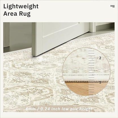 Soalmost 7x10 Area Rug for Living Room Washable Rugs Non-Slip Beige/Brown | - Image 7