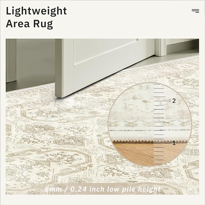 Soalmost 8x12 Area Rugs Large Washable Living Room Rug Non-Slip Beige/Brown | - Image 7