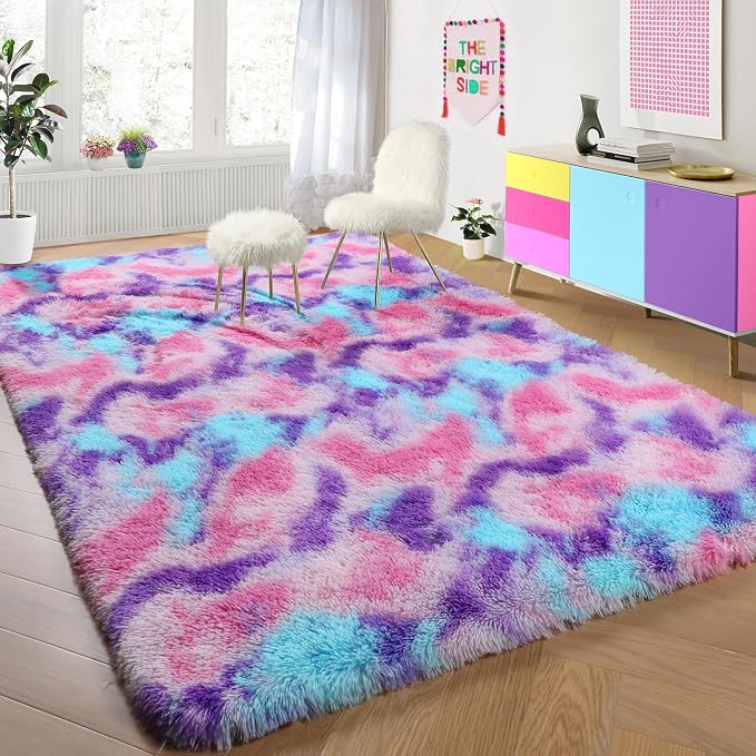 Rainbow Purple Rugs for Girls Bedoom 5x7 Ft, Fluffy Pastel Princess Carpet | - Image 7