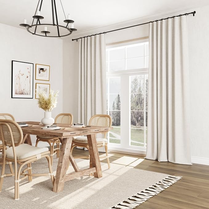 Beige White 100% Blackout Linen Curtains 126 Inch Length 2 Panels Set - Image 9